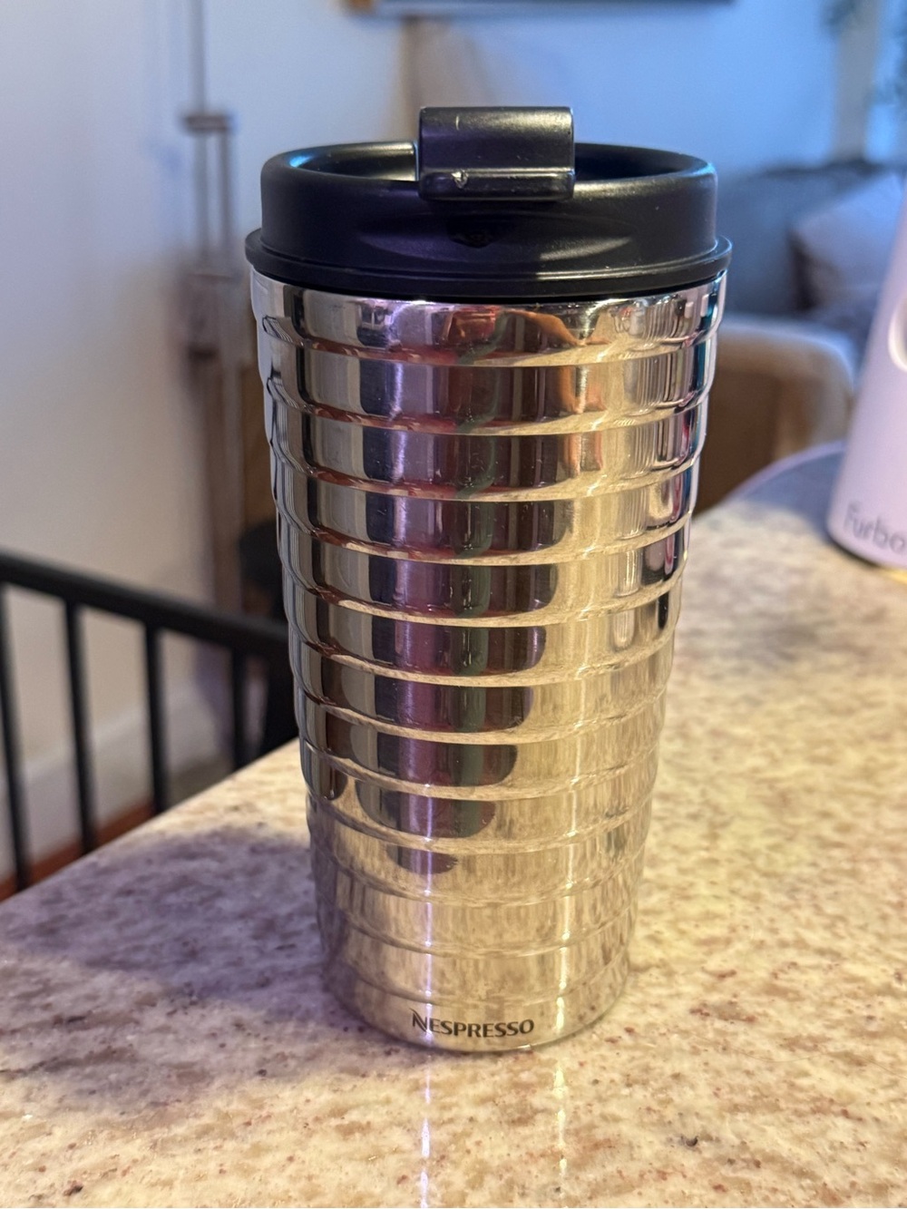 Nespresso Ribbed Stainless Travel Tumbler - Silver & Black
